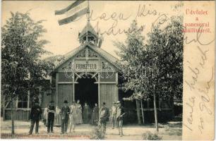 1905 Pancsova, Pancevo; Kiállítás, Franzfeld pavilon. Népkonyha kiadása / Exhibition, pavilion (fl)