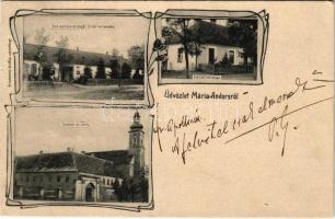 1905 Andocs, Mária-Andocs; templom és zárda, községháza, csendőrlaktanya, Ungár Izidor üzlete. Art Nouveau (kis szakadás / small tear)