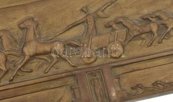 Olcsai Kiss Zoltán (1895-1981): Fogathajtók. Jelzett, bronz plakett, 15,5x33,5 cm