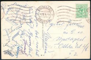 1954 Brüsszel, Budapest Honvéd tagjai által haza küldött képeslap. (Brüsszel, 'Le Soir Festival de Football', Honvéd - West Bromwich Albion (5-3)) Rajta Czibor, Kocsis, Bozsik, Faragó, Puskás, és mások. /  1954 Autograph signed postcard of the Budapest Honvéd football team from Bruxelles. ('Le Soir Festival de Football', Honvéd ? West Bromwich Albion (5-3)) With signatures of Czibor, Kocsis, Bozsik, Faragó, Puskás and others.