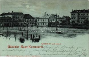 1900 Nagykanizsa, Erzsébet tér alsó részlet, piac, Reichenfeld Albert, Weisz és Schmidt üzlete. Fischel Fülöp kiadása (fl)