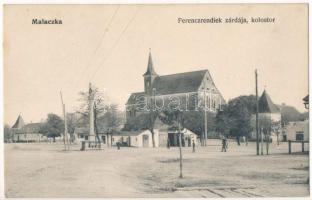 Malacka, Malatzka, Malacky; Ferencrendiek zárdája, kolostor, Önkéntes tűzoltószertár, Entner Lajos üzlete / cloister, monastery, volunteer fire station, shop