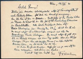 1940 Lehár Ferenc (1870-1948) zeneszerző német nyelvű, autográf levelezőlapja Papházy Istvánnénak Bé...