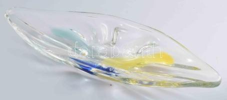 Cseh vastagüveg asztalközép kínáló. Anyagában színezésekkel, jelzés nélkül, kis kopással, 54x20 cm