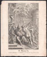 1836 Peter Paul Rubens festménye után, Leopold August Friese rajza, Carl Julius von Leypold metszése: A prágai Szent Tamás-templom oltárképe. Rézmetszet, papír, jelzett a metszeten. A lap széle kissé sérült, foltos, 24x15 cm