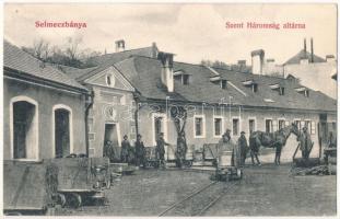 1914 Selmecbánya, Schemnitz, Banska Stiavnica; Szentháromság altárna, bánya, lóvontatású iparvasút. Grohmann kiadása / mine entry, horse-drawn industrial railway