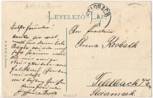 1907 Pozsony, Pressburg, Bratislava; Városi színház. Katonai üdvözlet montázs / Theatre. Military gr...