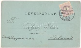 1899 (Vorläufer) Kolozsvár, Cluj; Fő tér, Lutheránus templom, este, városi vasút, kisvasút, vonat, G...