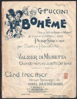 cca 1900-1950 Vegyes kotta tétel, 6 db: G. Puccini: Boheme, Ravel: Deux melodies Hébraiques, Johann Strauss: The blue Danube, Arnold Schönberg: Vier Lieder stb. Részben sérült és foltos