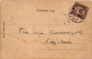 1901 Sopron, Deák tér. Blum N. kiadása. Szecessziós címeres litho keret, Art Nouveau (EB)