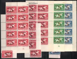 1962 Az űr meghódítása felülnyomott sor 25-ös ívdarabokban Mi 145-148 (Mi 146 hajtott teljes ívben / folded complete sheet)