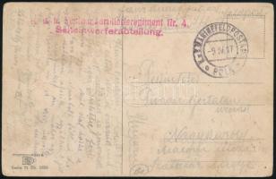 1917 Képeslap piros K.u.k. Festungsartillerieregiment Nr 4. / Selfeinwerferabteilung. + K.u.K MFP / POLA - Nagykároly