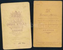 cca 1870-80 Weisz Gyula, Ravasz és Weisz Arad 2 db vizitkártya