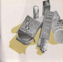 Cosmétiques Hongrois. A Chemolimpex Vegyiáru Külkereskedelmi Vállalat francia nyelvű, színes termékk...