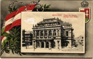 1916 Budapest VI. Magyar királyi Opera. Szecessziós magyar zászlós és címeres keret, Art Nouveau (Rb)