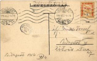 1916 Budapest VI. Magyar királyi Opera. Szecessziós magyar zászlós és címeres keret, Art Nouveau (Rb...