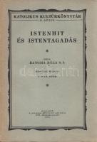 Bangha Béla: Istenhit és istentagadás. Budapest, 1924. Magyar Kultúra (Pallas Rt. ny.) 249 + [1] p. Bangha Béla jezsuita szerzetes, teológus, sajtószervező (1880-1940) közérthető nyelven írt hitvédelmi munkájában vitába száll a korszak befolyásos filozófiai irányzataival, többek között a szkepticizmussal, a szubjektivizmussal, a Kant-féle filozófiai idealizmussal, a materializmussal, illetve a természettudományos elméletek között a darwinizmussal. A kötet második részében pozitív istenbizonyítékokat taglal a szerző. A munka első kiadása 1923-ban jelent meg, példányunk a második kiadásból való. A címoldalon régi tulajdonosi bejegyzés. (Katolikus kultúrkönyvtár, II. kötet.) Fűzve, enyhén sérült gerincű kiadói borítóban. Jó példány.