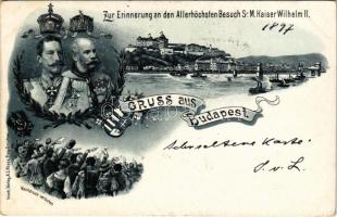 1898 (Vorläufer) Budapest, Emlékül Őfelsége II. Vilmos császár látogatása alkalmából, Ferenc József. Koppe A. L. Art Nouveau, floral, litho (fl)