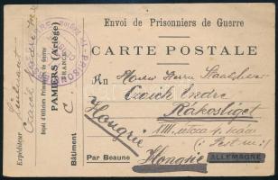 1919 Hadifogoly levelezőlap Franciaországból Rákosligetre küldve / POW postcard from France