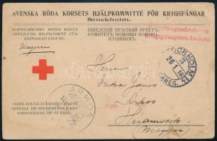 1916 Vöröskeresztes levelezőlap hadifogoly ügyben Stockholmból Árkosra / Red cross postcard about POW case from Stockholm