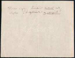 cca 1870 Jókai Mór (1825-1904) író rövid autográf kézirata: "Távirati sürgöny Gaérában bombaeső esik. Napoleon. Szolgálhatok egy esernyővel?" feltehetően valamelyik művéhez készült jegyzet.