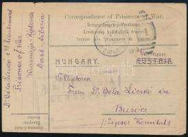 1919 Oroszországból küldött hadifogoly levelezőlap Busózra, amerikai cenzúrával / Russian POW postcard with American censorship