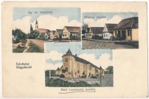 1917 Osgyán, Ozdany (Rimaszombat, Rimavská Sobota); Fő utca, Ágostai evangélikus templom, Báró Luzénszky kastély / main street, church, castle (EK)