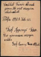 1923 Tállya, gróf Apponyi Géza és gróf Apponyi Alfréd fényképe, hátoldalon autográf írásukkal. 8x11 ...