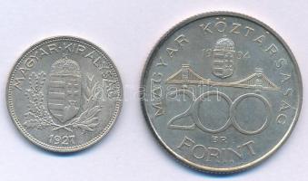 1927. 1P Ag + 1994. 200Ft Ag "Deák" T:XF patina Adamo P6, F13.1