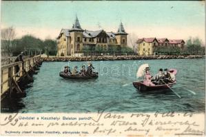 1905 Keszthely, Balaton part, Hullám és Balaton szálloda, csónakázók. Sujánszky József kiadása (fl)