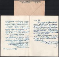 1956 Révész István (1887 - 1973) autográf levele melyben Vaszaryról írt könyvről ejt szót, hozzá ugy...