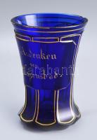 Fürdőpohár. cca 19. sz. vége, osztrák vagy német, anyagában színezett királykék üveg, füllel, szájánál pattanással, m: 11,5 cm