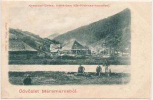 Petrovakraszna, Crasna Viseului (Máramaros, Maramures); Kraszna-fűrész, háttérben a Kis-Pietrosz havassal. Bereg Miksa kiadása / sawmill (fl)