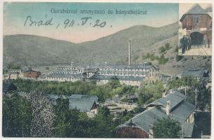 1911 Gurabárza, Barza, Gura-Barza (Kristyor, Criscior); aranyzúzó és bányabejárat. Gedő Manó fényképész felvétele, Dávid és Haltrich kiadása / gold mine (EK) + &quot;GURAHONCZ-ARAD 69. SZ.&quot; vasúti mozgóposta