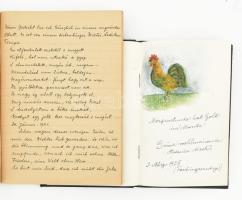 cca 1932-1944 Bécs, emlékkönyv német nyelvű bejegyzésekkel, rajzokkal, beragasztott képekkel, egészv...