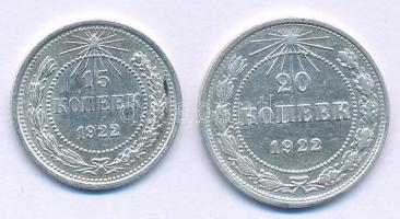 Szovjetunió / Orosz Szocialista Szövetségi Szovjet Köztársaság 1922. 15k Ag + 20k Ag T:AU,XF Soviet Union / Russian Socialist Federated Soviet Republic 1922. 15 Kopecks Ag + 20 Kopecks Ag C:AU,XF Krause Y#81, Y#82
