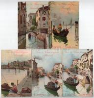 Venezia, Venice; Serravallo féle vasas China-bor reklámlapja / Vino di China ferruginoso Serravallo. J. Serravallo Trieste / Serravallo tonic wine advertisement cards - 5 db régi litho képeslap / 5 pre-1945 litho postcards