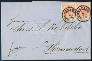 1856 2 x 3kr levélen, szép minőség KRONSTADT - HERMANNSTADT