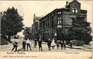 1906 Grabow, Prislicher Strasse / street view, bicycle, wallpaper shop (EB)