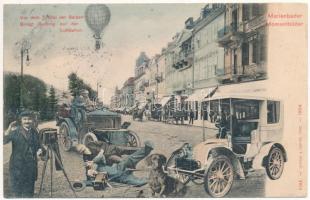 1907 Mariánské Lázne, Marienbad; Germandrée, Oskar Lucker, Momentbilder Vor dem Trübel der Saison bringt Rettung nur der Luftballon / shops, montage with accident scene (fl)