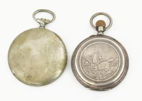 2 db antik zsebóra: Doxa, ezüstözött fém tokkal, sérült számlappal, felhúzókulcs és üveg nélkül, d: ...
