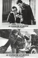 ,,Az inspektor küldetése" című szovjet film jelenetei és szereplői, 5 db vintage produkciós filmfotó (vitrinfotó, lobbyfotó) ezüst zselatinos fotópapíron, a használatból eredő (esetleges) kisebb hibákkal, 18x24 cm