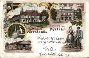 1899 Pöstyénfürdő with Kursalon, military barracks and folkwear litho
