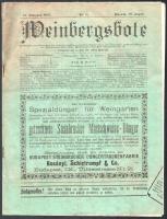 1907 Westungarischer Weinbergsbote, 1907/ 19.lapszám.  Az 1897-1908 között megjelenő német nyelvű szaklapot Pozsony és a szomszédos Sopron vármegye németajkú szőlőművelői olvasták. Kiadói papírkötésben, borító foltos és kissé sérült