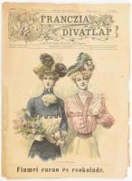 1901 Franczia Divatlap - A Magyar Bazár Franczia divatlapja, 1901/18.szám - 10 oldalon; egy 1db kihajtható színes rotációs fametszetű tábla, selyempapír szabásrajz-melléklet hiányzik, címlapon középtájon kb. 15 cm hosszúságú szakadással