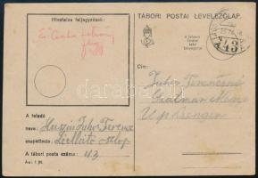 1939 Tábori posta levelezőlap TP / 43 Csengerre