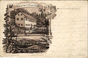 1899 (Vorläufer) Kulm bei Weiz (Steiermark), rest house. Lith. v. Leykam. Verlag v. Franz Zidtek Art Nouveau, floral, litho (worn corners)