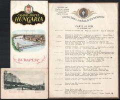 cca 1900-1927 Budapest Hungária szálloda képeslap, ismertető füzet, menükártya