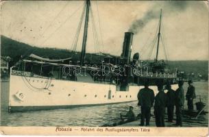 1907 Abbazia, Opatija; Abfahrt des Ausflugsdampfers Tátra. Verlag A. Dietrich / Tátra személyszállító gőzhajó indulása a kikötőből / SS Tátra passenger steamship (EM)