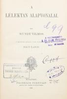 Wundt Vilmos: A lélektan alapvonalai. Ford.: Rácz Lajos. Bp., 1898., Franklin, 312 p. Átkötött félvászon-kötés, kissé kopott borítóval, a címlapon régi intézményi bélyegzésekkel.